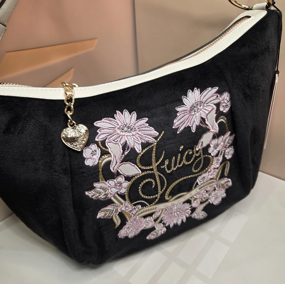 🖤▪️Juicy Couture ▪️Black and Pink Juicy In bloom  Hobo Bag